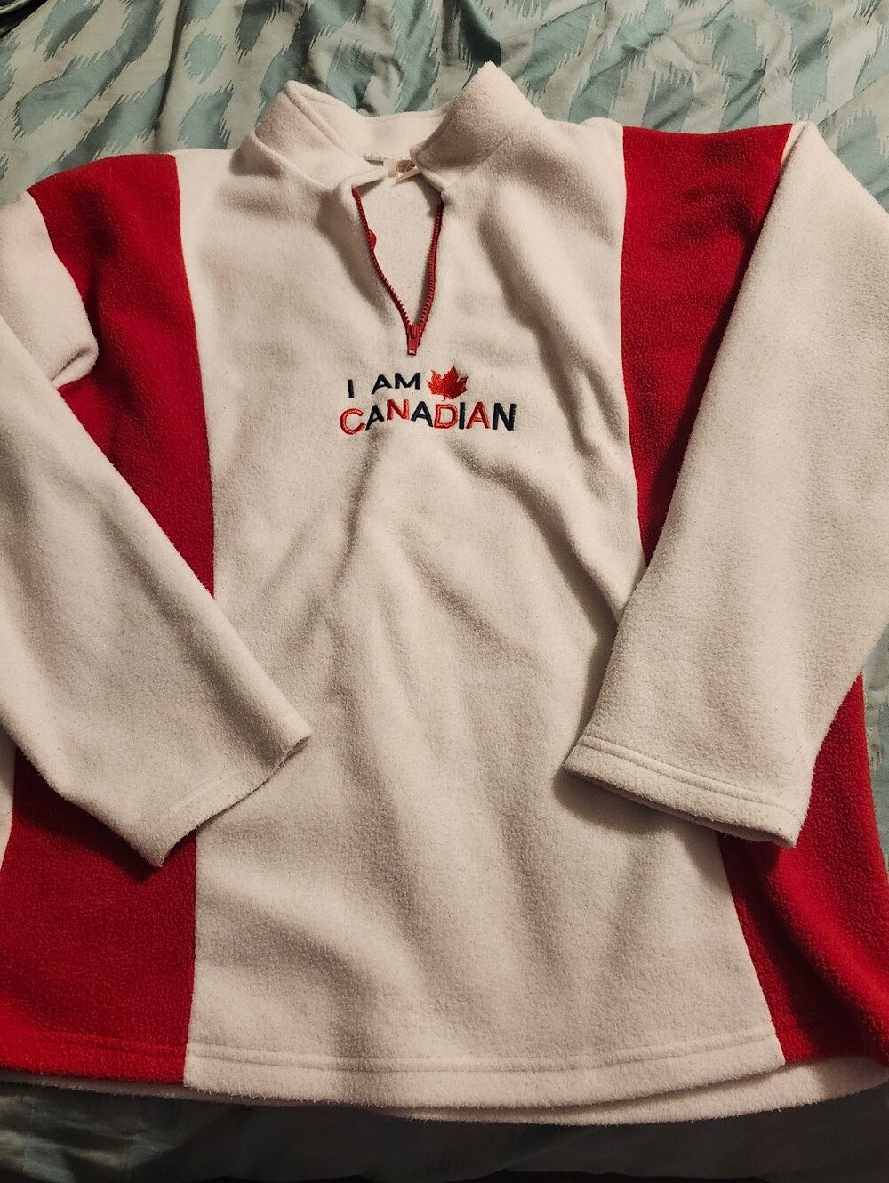 Vintage I AM Canadian" 1/4 Zip Fleece Sweater Men's Size Large‎ Made In Canada